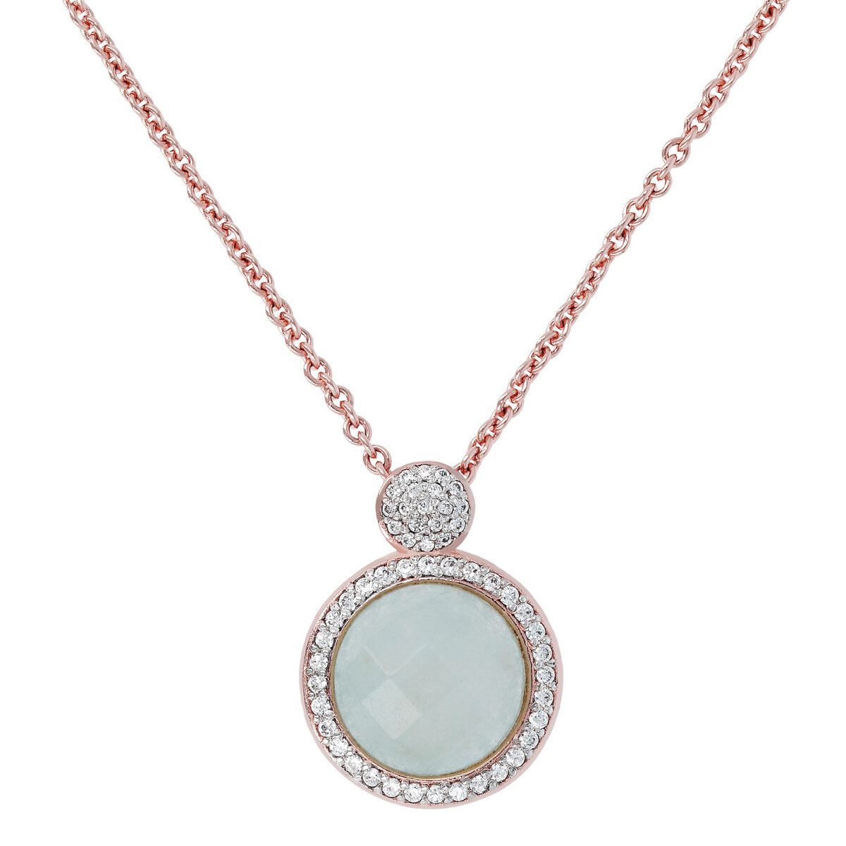 Collana Donna Bronzallure Girocollo con Ciondolo in Pietra Naturale e  Dettagli Pavé in Golden Rosè Placcato Oro Rosa 18 kt con Cubic Zirconia e  Pendente Pietra Acquamarina, WSBZ01647, Massimo Gioielli Foggia