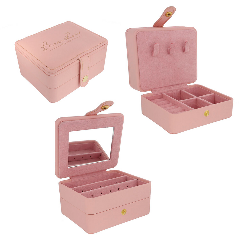 Bronzallure Jewelery Box - Pink Faux Leather - 155x90x55