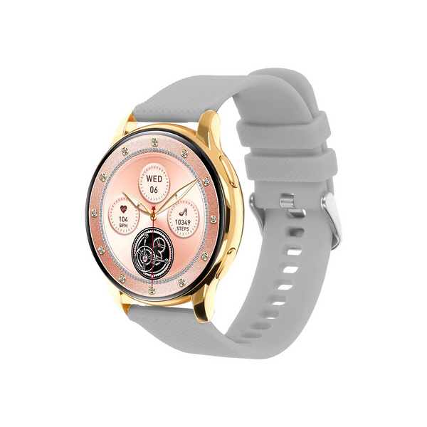 Montre intelligente pour femme - Boîtier rond doré de 42 mm