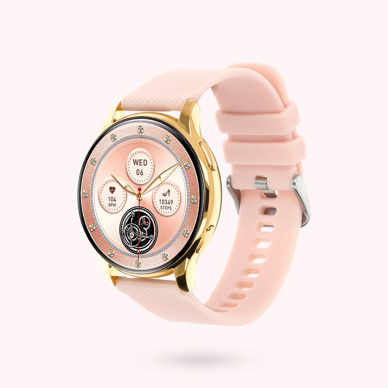 Montre intelligente pour femme - Boîtier rond doré de 42 mm