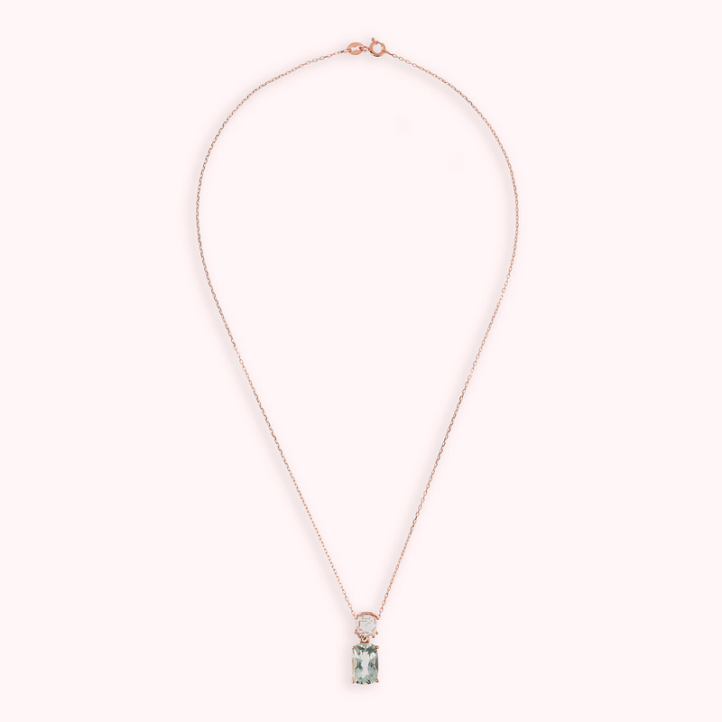 Collana in Oro Rosa 375 con Catena Rolo e Pendente in Pietra Naturale