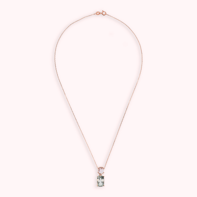 Collana in Oro Rosa 375 con Catena Rolo e Pendente in Pietra Naturale