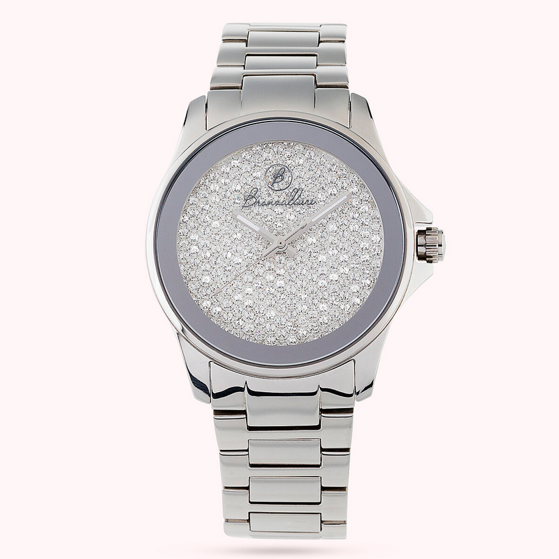 Steel wristwatch with Cubic Zirconia pavé