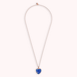 Long Oval Rolo Chain Necklace with Heart Pendant in Faceted Natural Stone