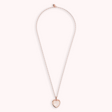 Long Oval Rolo Chain Necklace with Heart Pendant in Faceted Natural Stone