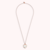 Long Oval Rolo Chain Necklace with Heart Pendant in Faceted Natural Stone