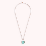 Long Oval Rolo Chain Necklace with Heart Pendant in Faceted Natural Stone