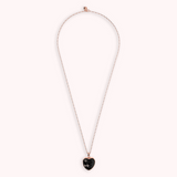 Long Oval Rolo Chain Necklace with Heart Pendant in Faceted Natural Stone