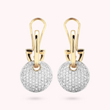 Golden Pendant Earrings with Round Pavé in Cubic Zirconia