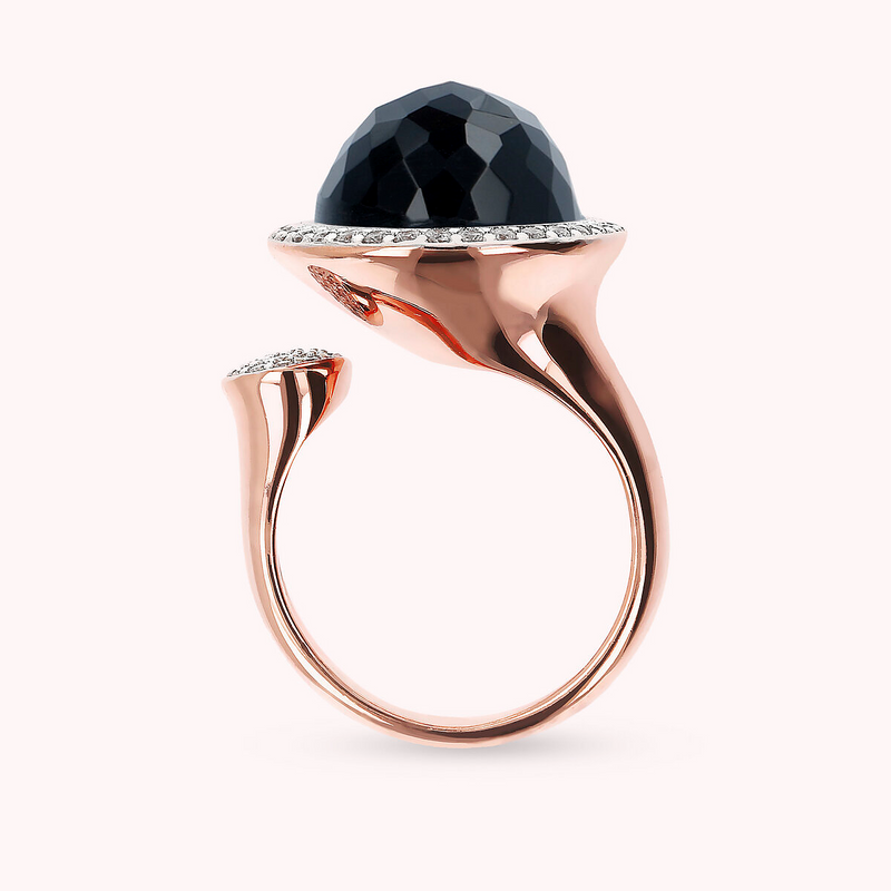 Contrarié Ring with Round Natural Stone and Pavé in Cubic Zirconia