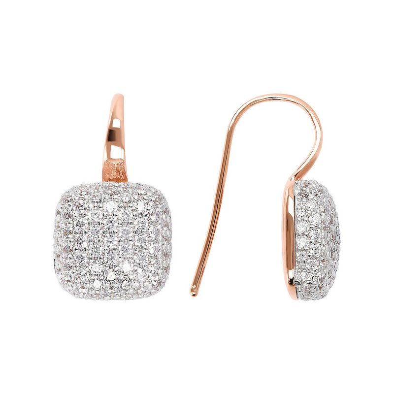 Boucles d'Oreilles Pendantes Carrées avec Pavé en Zircons Cubiques