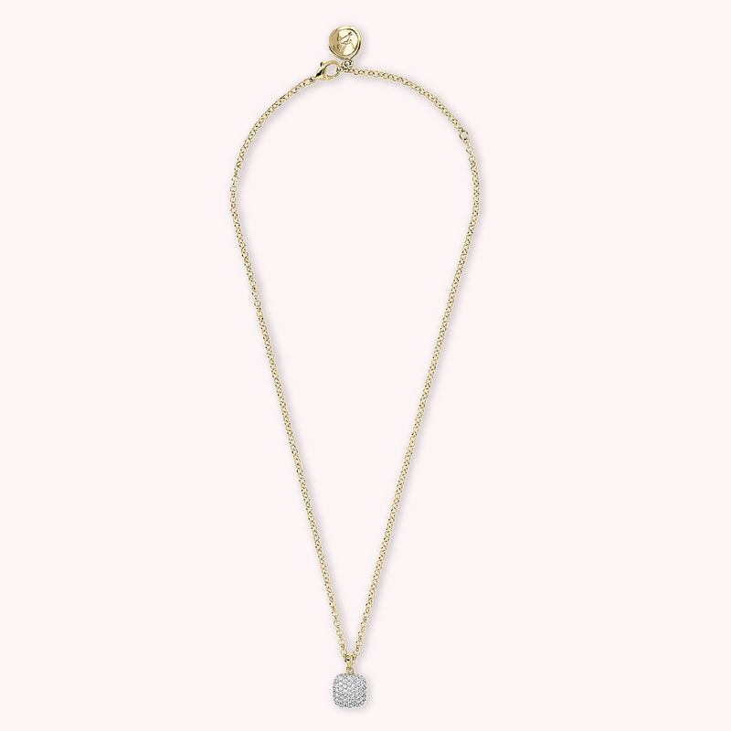 Collana Golden Catena Rolo con Pendente Quadrato Pavé in Cubic Zirconia