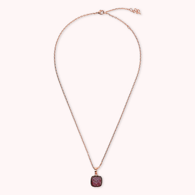 Collana Catena Rolo con Pendente Quadrato Pavé in Cubic Zirconia