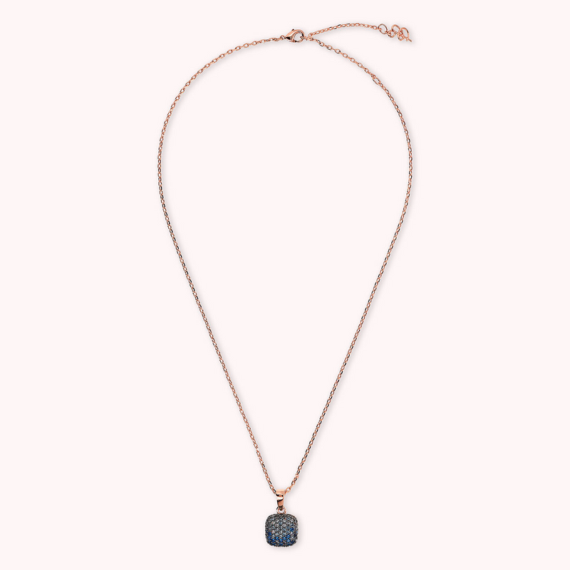 Collana Catena Rolo con Pendente Quadrato Pavé in Cubic Zirconia