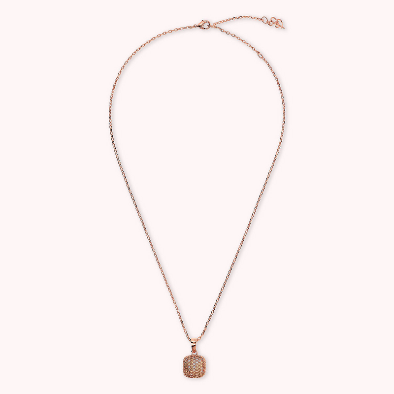 Collana Catena Rolo con Pendente Quadrato Pavé in Cubic Zirconia