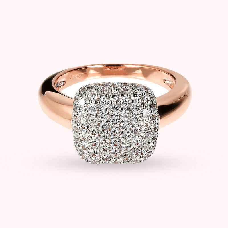 Anello Cocktail con Elemento Quadrato Pavé in Cubic Zirconia