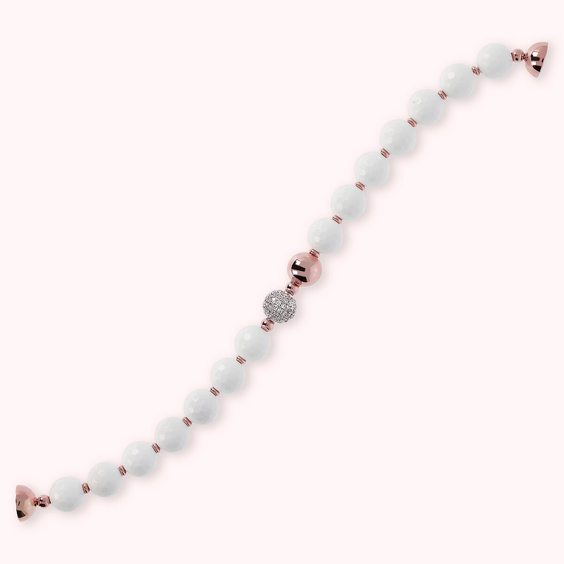 Bracelet avec Sphères en Pierre Naturelle et Elément Pavé en Cubic Zirconia