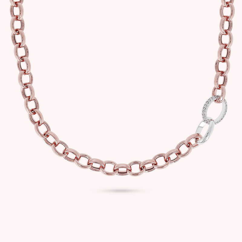 Matinée Necklace with Rolo Chain and Pavé Element in Cubic Zirconia