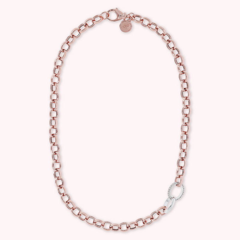 Collana Catena Rolo ed Elemento Pavé in Cubic Zirconia