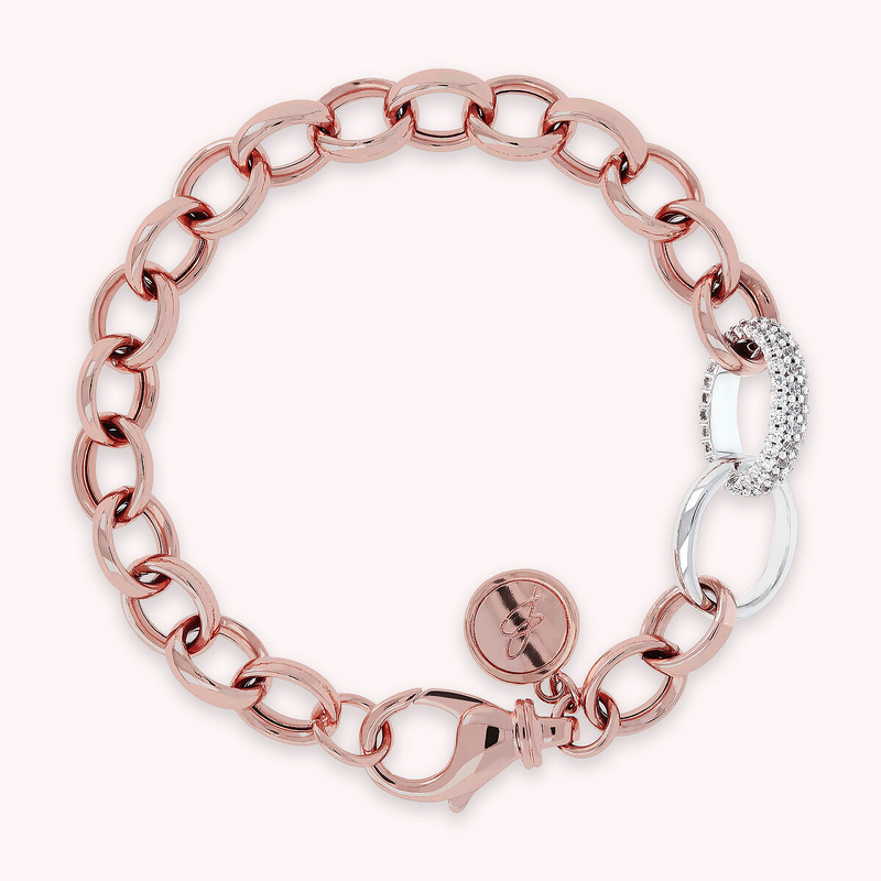 Rolo Chain Bracelet with Pavé Element in Cubic Zirconia