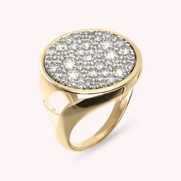 Golden Chevalier Ring with Pavé in Cubic Zirconia