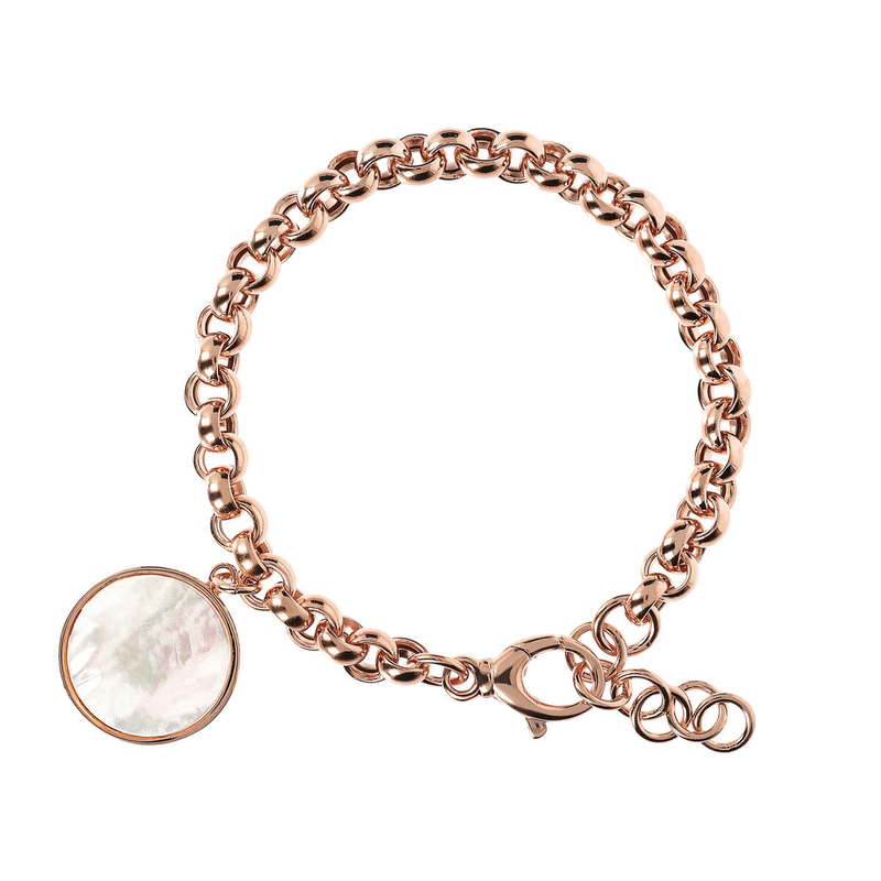 Rolo Chain Bracelet with Disc Pendant in Natural Stone