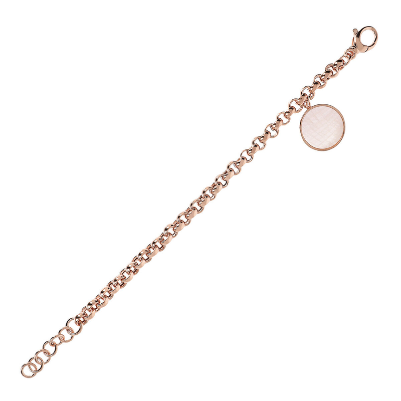 Rolo Chain Bracelet with Disc Pendant in Natural Stone