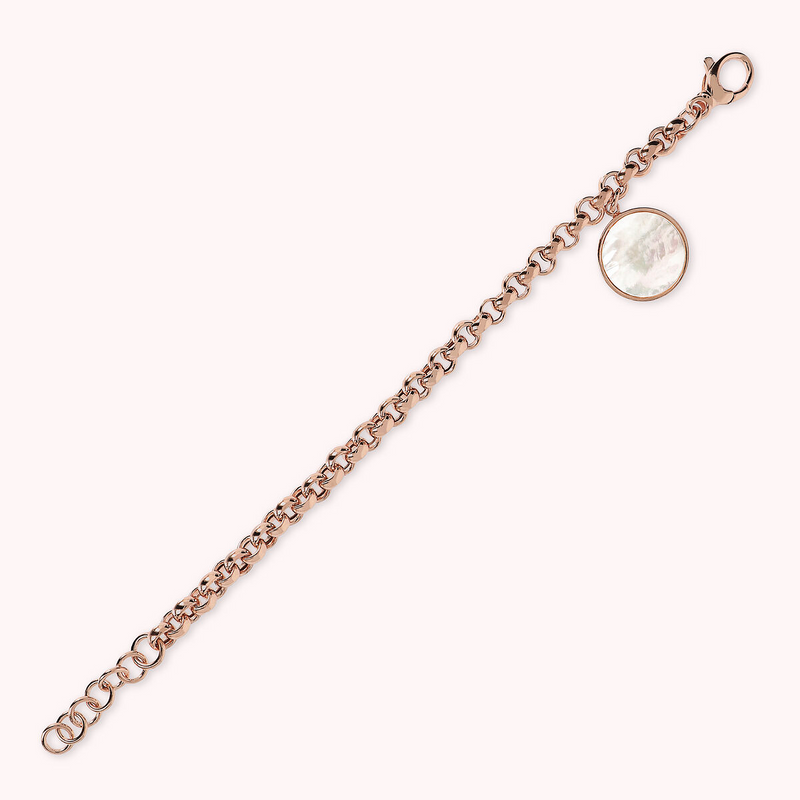 Rolo Chain Bracelet with Disc Pendant in Natural Stone