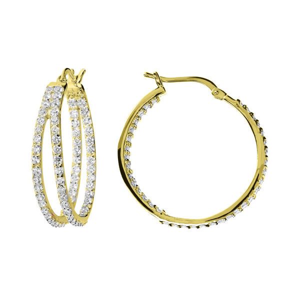 Orecchini Golden Doppio Cerchio con Cubic Zirconia