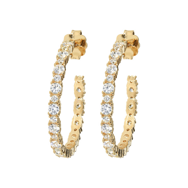 Golden Hoop Earrings with Alternate Cubic Zirconia