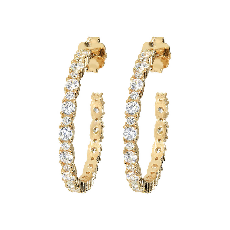 Orecchini a Cerchio Golden con Cubic Zirconia Alternate