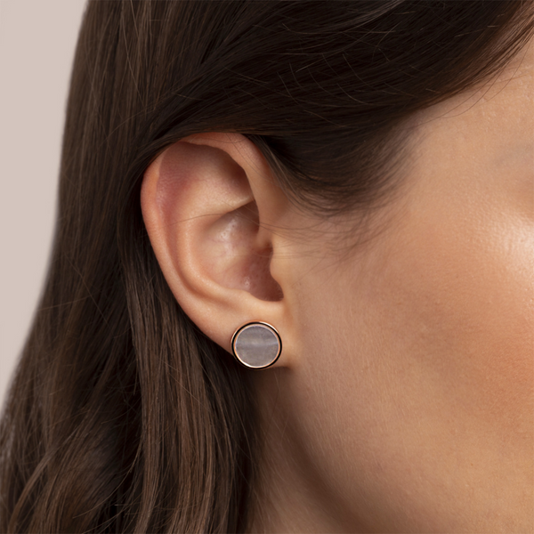 Button Earrings with Small Disc in Natural Stone