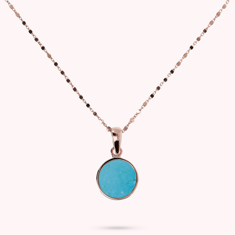 Cube Chain Necklace with Small Disc Pendant in Natural Stone