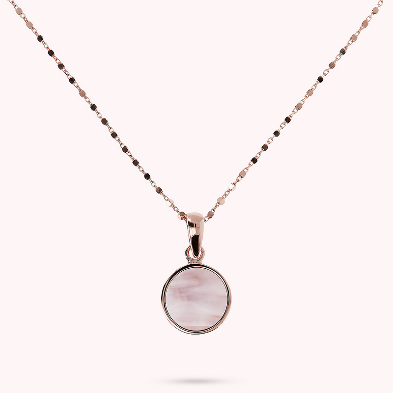 Cube Chain Necklace with Small Disc Pendant in Natural Stone