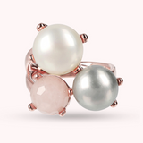 Trilogy Ring with Natural Stone  and Freshwater Cultured Pearls Ø 9/10 mm