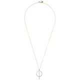 Golden Rolo Chain Necklace with Circle and Bar Pavé Pendant in Cubic Zirconia