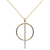 Golden Rolo Chain Necklace with Circle and Bar Pavé Pendant in Cubic Zirconia