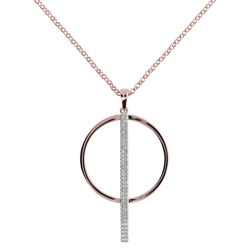 Rolo Chain Necklace with Circle Pendant and Pavé Bar in Cubic Zirconia