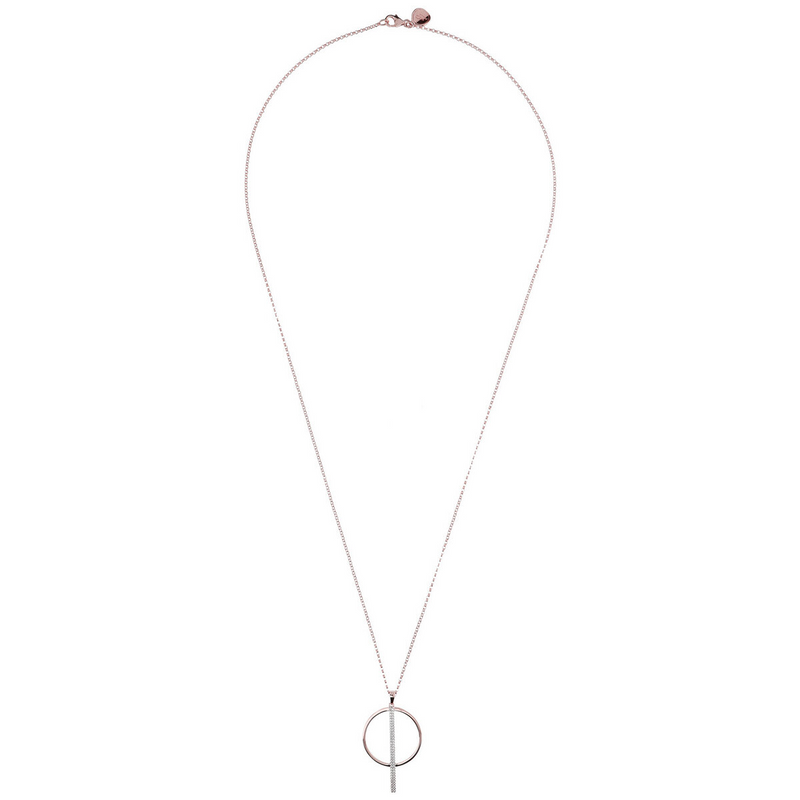 Rolo Chain Necklace with Circle Pendant and Pavé Bar in Cubic Zirconia