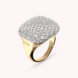 Golden Chevalier Ring with Square Pavé in Cubic Zirconia