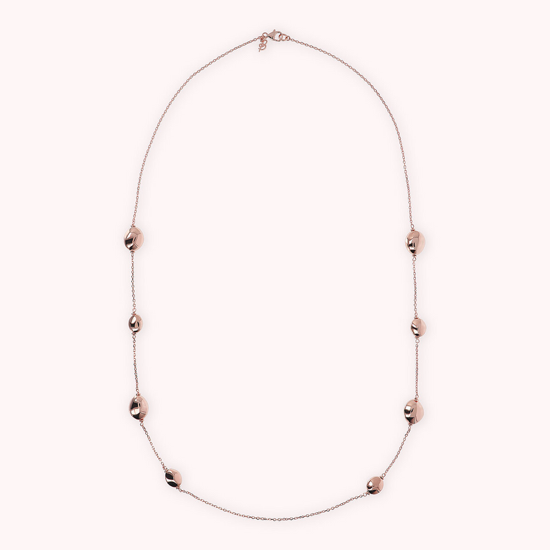 Long Necklace with Shiny Nuggets in Golden Rosé