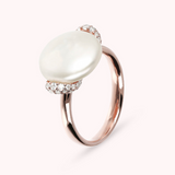 Cocktail Ring with Cubic Zirconia and White Freshwater Cultured Pearl Ø 13/14 mm