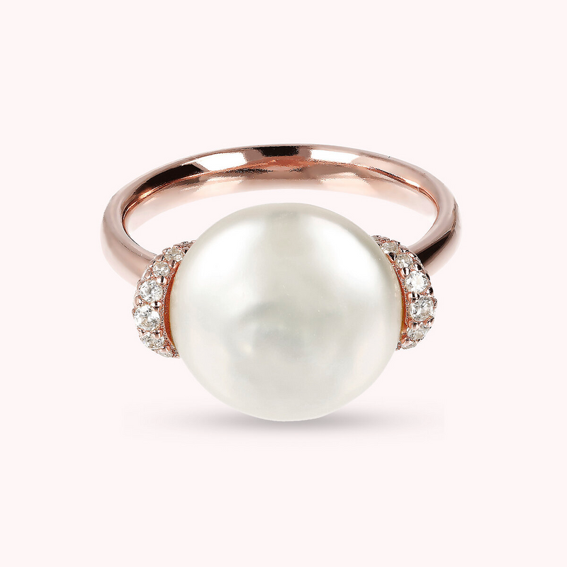 Cocktail Ring with Cubic Zirconia and White Freshwater Cultured Pearl Ø 13/14 mm