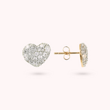 Golden Heart Stud Earrings with Pavé in Cubic Zirconia