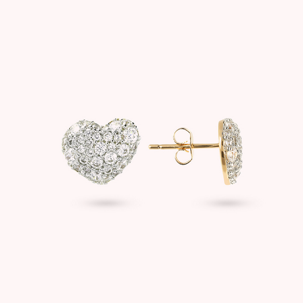 Orecchini Cuore Golden a Lobo con Pavé in Cubic Zirconia