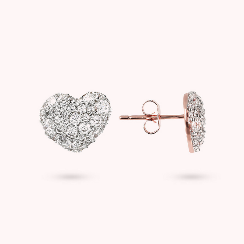 Boucles d'Oreilles Cœur avec Pavé en Zircons Cubiques