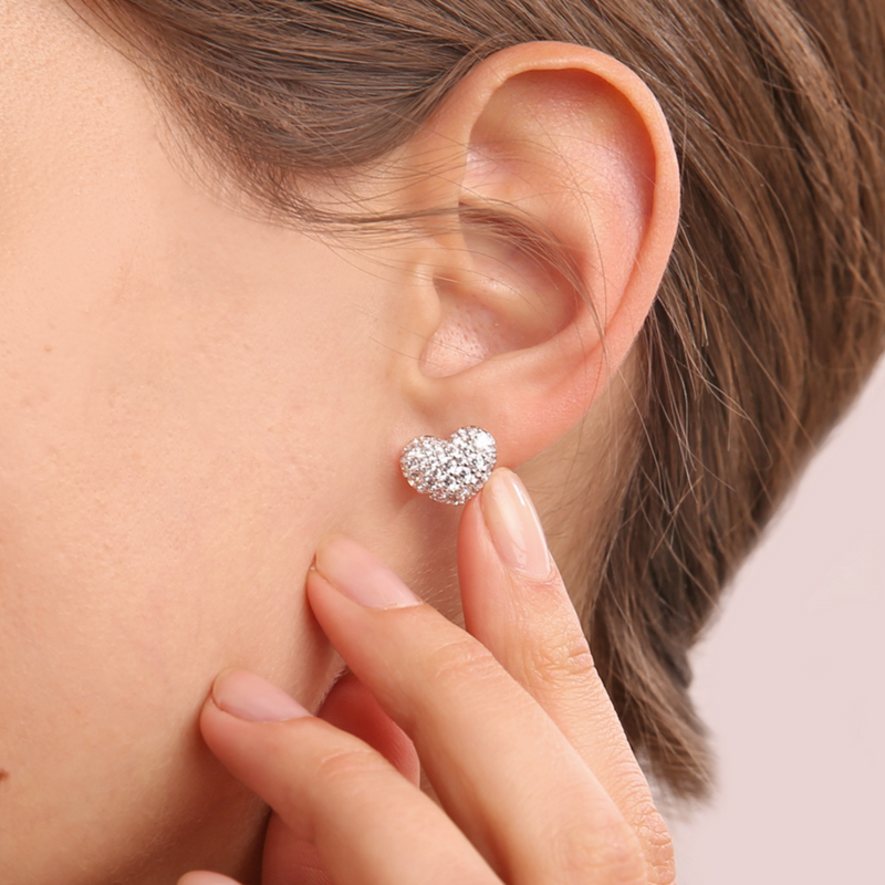 Boucles d'Oreilles Cœur avec Pavé en Zircons Cubiques