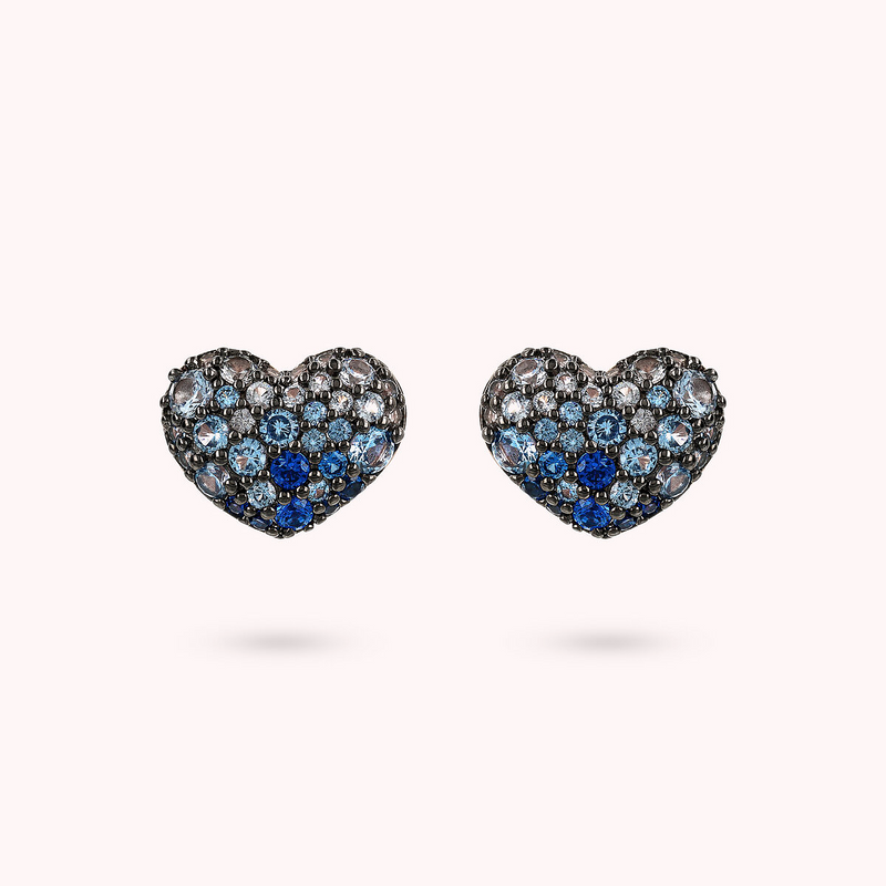 Lobe Heart Earrings with Pavé in Cubic Zirconia