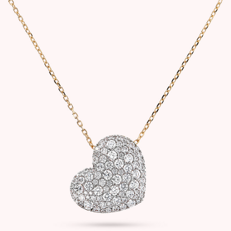 Collier Long Doré avec Pendentif Coeur Pavé en Oxyde de Zirconium