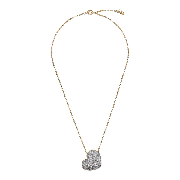 Collier Long Doré avec Pendentif Coeur Pavé en Oxyde de Zirconium